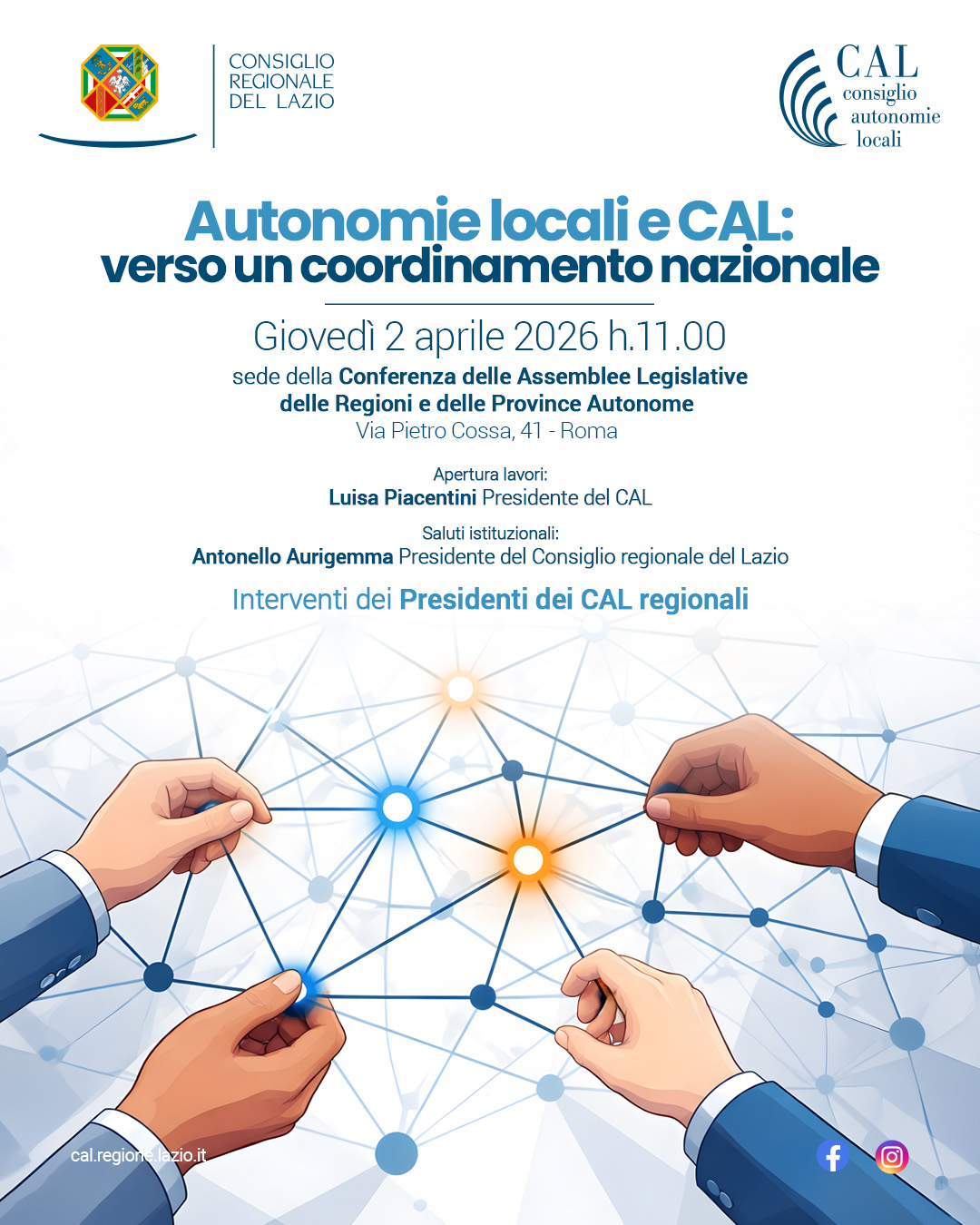 Il 2 aprile a Roma l’evento “Autonomie locali e CAL verso un coordinamento nazionale”